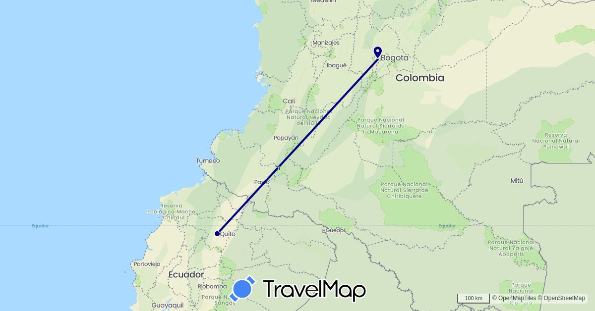 TravelMap itinerary: driving in Colombia, Ecuador (South America)